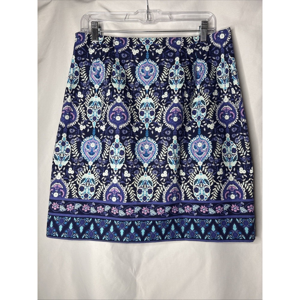 Talbots‎ Women's  16 Cotton Blend Paisley Boho Canvas A Line Skirt Purple Blue